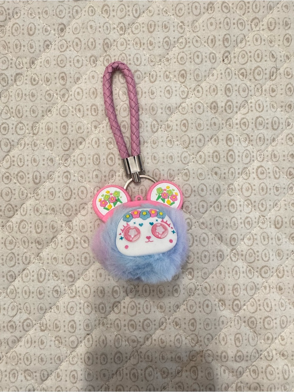 Baby three Pastel Fluffy panda bear  Keychain bag charm - Pink & Blue